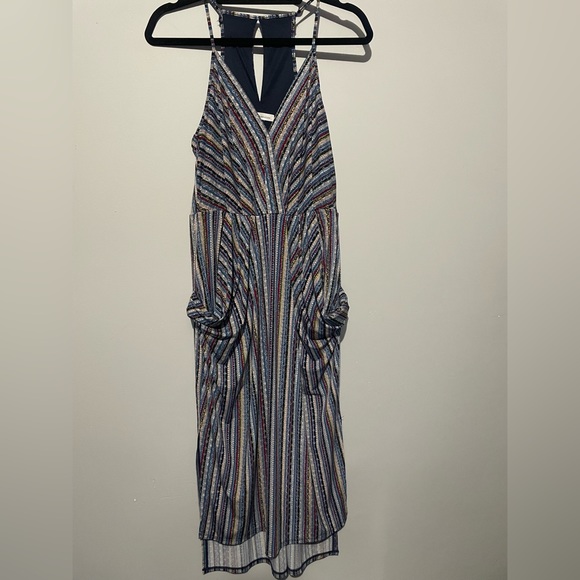 BCBGENERATION Stripe Faux Wrap Midi Dress Size Medium Multi color - Picture 2 of 6
